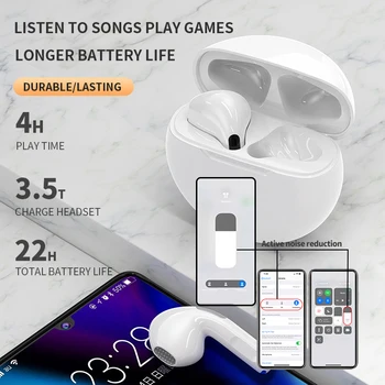 Pôvodný Pro 6 Bezdrôtové Slúchadlá TWS Bluetooth Slúchadlá Touch Ovládania Športové Headset Stereo Slúchadlá Pre IOS Android Telefónu