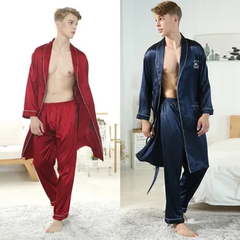 2021Silk Satin Mužov Pyžamo Sleepwear Farbou Bežné Pyžama