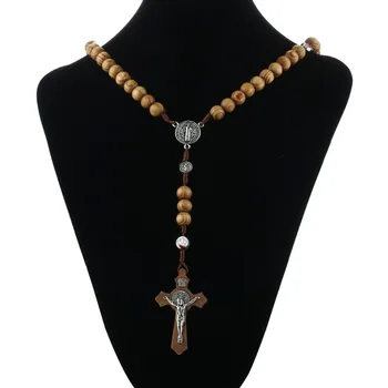 Ručné Kolo Drevené Korálky Ruženec, Náhrdelníky Cross Prívesok pre Ženy Náboženské Ježiš Šperky Matka Dary
