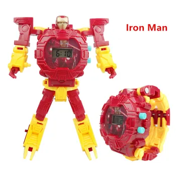 Cartoon Robot Transformácie Náramkové Hodinky Hračky Avengers Super Hrdinovia Hulk Iron Man, Spider Man Obrázok Deti Elektronické Hodinky Hračky