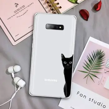 Čierna mačka roztomilý zvierat umenie Telefón Prípade Transparentné Pre Samsung Galaxy 71 21s Ov poznámka 8 9 10 plus ultra 20