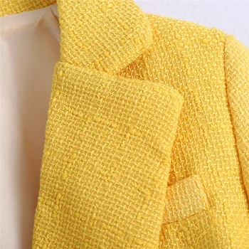 Ženy Dvojité Breasted Tweed Ostrihané Sako Kabát Vintage Dlhý Rukáv Vrecku Žena Vrchné Oblečenie Bunda Elegantné Topy