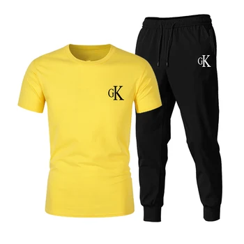 Nové CK pánske letné vyhovovali Módne bežné T-shirt + športové tenké, rýchle sušenie nohavice pánske oblek športové oblečenie