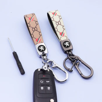 Keychain príslušenstvo kožené keychain držiteľ keychain popruh keyring fit Peugeot - PRIEBEHU 108 208 301 308 508 2008 3008 Rifter