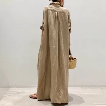 Šaty Dlhé Tričko Style Single-breasted Slim Klope Ženy Móda jednofarebné Všetkých Zápas Voľné Bežné Japonské Ženy 2021 Nové