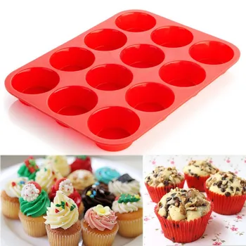 12 KS Nové Silikónové Formy Muffin Cupcake pečící Pečenie Nástroje Non Stick Tortu Formy Umývačky riadu a Mikrovlnnej rúre DIY Pečenie