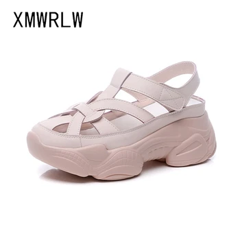 XMWRLW pravej Kože Ženy, Letné Sandále Bežné Háčik Slučky Dámy Topánky 2021 Letné Vysoké Podpätky Ženy Sandále Kliny Topánky