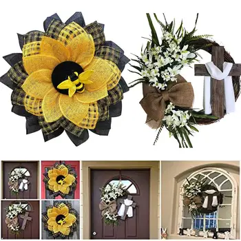 Veniec Skvelého s Cross Imitácia Bielizeň Veľkonočné Kvetinové Girlandy Dekorácie pre Domov Umelý Kvet Rack Strany Pozadie