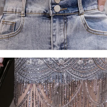 2021 lete kórejský sexy žien denim mini sukne s vysokým pásom modrá taška hip módne džínsy perličiek výšivky lemovaný sukne