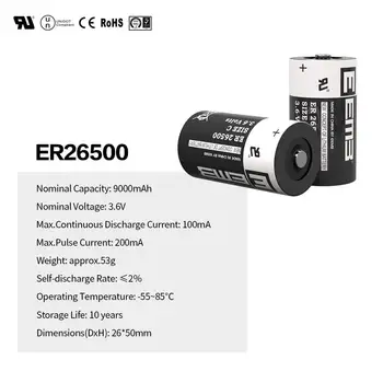 EEMB 3.6 V, Lítiové Batérie, ER26500 C Veľkosť Batérie 9000mAh nenabíjateľné Batérie pre vodomeru Okno, Senzor Home Monitor