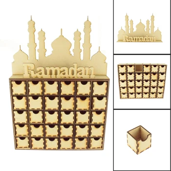 Drevené MDF Eid Mubarak Ramadánu Kalendár Prihlásiť Zásobník Dekorácie Moslimských Islamskej DIY Dom Zásuvky Stojan Stojan Dekorácie 3