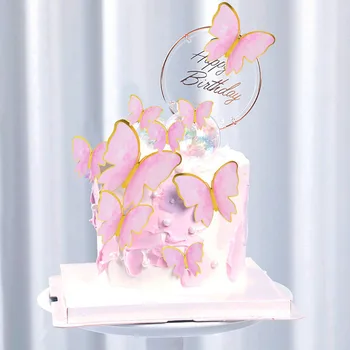 10pcs/list Motýľ Tortu Vňaťou Ružové Zlato Happy Birthday Cupcake Vňaťou pre Svadobné Party Cake Decoration Baby Sprcha Dodávky