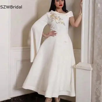 Nový Príchod Biela Spandex Satin Dubaj Večerné šaty 2021 Abiye Kaftane Večerné šaty Vestidos de fiesta celebrity šaty