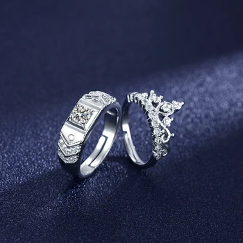 Trendy 925 Strieborné Šperky, Prstene s Zirkón Drahokam Koruny Tvar 2 v 1 Otvorte Prst Prsteň pre Ženy, Mužov Milenca Svadobný Sľub