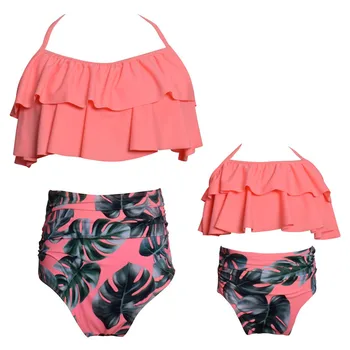 Vysoký Pás Rozstrapatené Bikini Set 2021 Sexy Rozstrapatené Bikiny, Plavky, Dámske Dvojdielne Plavky Kvetinový Plážové Oblečenie Dámske Plavky