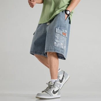 Letné Japonské Streetwear Kešu Tlač Voľné Plus Veľkosť Tenké Cargo Šortky Harajuku Denim Bežné Nohavice Hip Hop Mužov ClothingSummer