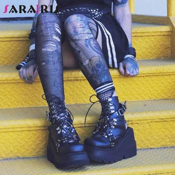 SARAIRIS Dizajn Značky Nové Sandále Pre Ženy 2021 Platfrom Kliny Vysoké Podpätky dámske Sandále Punk Gotický super Street dámske Topánky