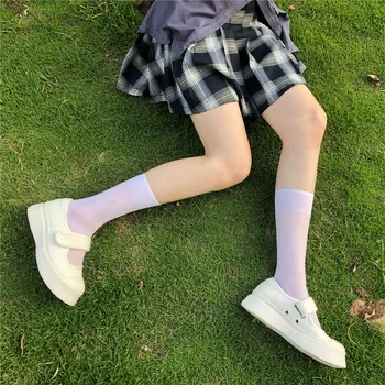 Letná Tenká Ženy Ponožky Transparentné Kolená Vysoké Ponožky Žena Japonsko Dlhé Hodvábne Ponožky Nohu Elsatic Streetwear calcetines