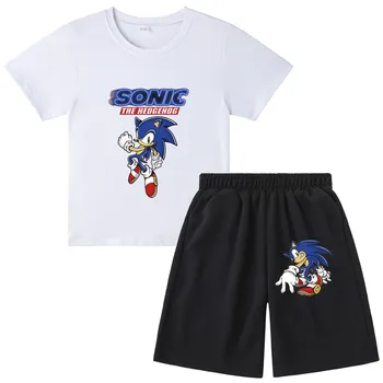 Chlapci Nadzvukové Sonic Tlač Oblečenie Deti Bavlnené oblečenie Dievčatá T-shirts Kostým detský Letný Set Krátke Detské tričká Chlapec krátke