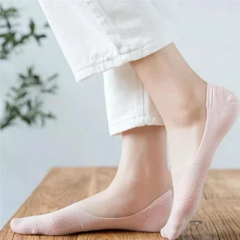Bavlna Neviditeľné Ponožky Ženy Nastaviť Plytké Úst Silikónový Protišmykový Povrch Oka Loď Ponožky Letné Tenké Priedušná Papuče Ponožky 2 Páry