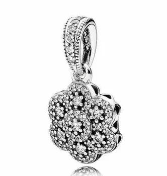 925 Sterling Silver Perličiek Kúzlo Crystallised Kvetinový Náhrdelník S Príveskom, Korálky Fit Pandora Náramok & Náhrdelník Šperky