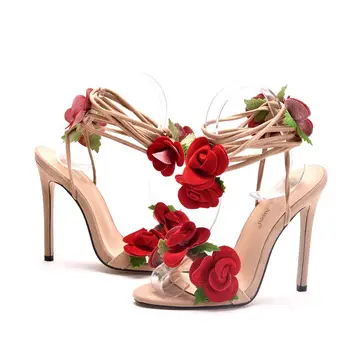 2021 Nový Príchod 11 cm Ruže Kvet Vysokým Podpätkom Sandále Veľkosť Duté Popruh Módne Sandále Elegantné Sandále dámske topánky