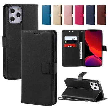 Jednofarebné Kožené Peňaženky puzdro Pre iPhone 11 Pro 12 mini XS MAX X XR 5 5S SE 2 2020 4 4S 5C 6 6 7 8 Plus Card, Flip Cover