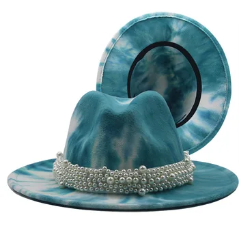 Kráľovská modrá fedoras klobúk Panama plstený klobúk pre ženy jazz klobúk fedora klobúk tráva zelená ženy fedoras šišku reťazca ženy čiapky