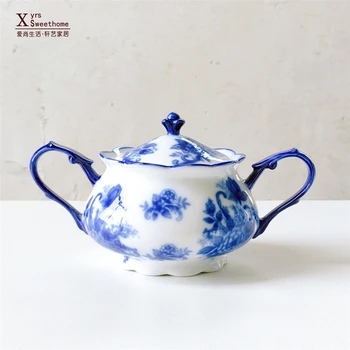 Keramické misky modrý a biely čaj nastaviť openwork doska starožitný porcelán cukru, misa, váza tanier dezertný hrnček, tanier popoludní kanvica