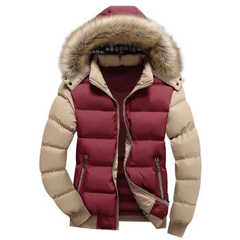 2021 Zimná Vetrovka pánske Hrubé Kabáty Teplé Kožušiny Golier Hooded Jacket Mens Módne Farby Zodpovedajúce Kabát Bežné Zimné Bundy Mužov