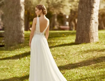 Elegantné Pláži Svadobné Šaty 2021 vestido de novia V Krku Boho Vintage Šifón Svadba Nevesta Šaty pre Ženy