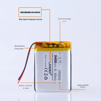 3,7 V 2400mah 104050 Li-polymérová Nabíjateľná Batéria pre MP3, MP4 Reproduktor Projektor Zvlhčovač Solárne Lampy Power Bank Dieťa v aute