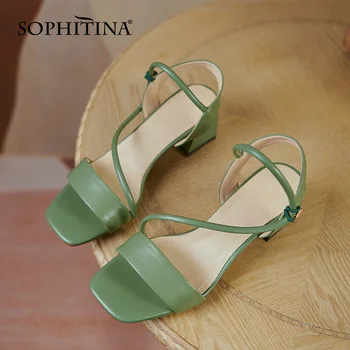 SOPHITINA Ženy Sandále Sladké Zelená Béžová Ručne vyrábané Kožené Sandále Silné Päty Pohodlie po celý Zápas Lete Stručné Lady Topánky DO479