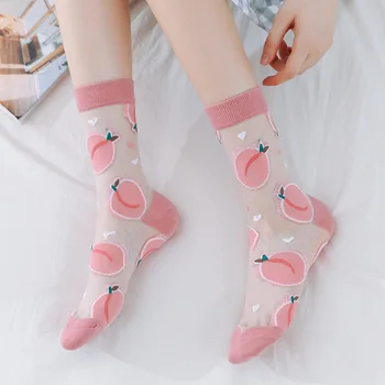 Novinka Crystal Hodváb Dlhé Ponožky Harajuku Lete Ultra Tenké Transparentné Posádky Ponožky Karikatúra Tlače Japonský Štýl Roztomilý dámske Ponožky