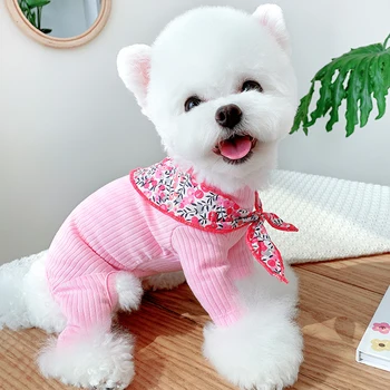 Roztomilý Kvetinový Šátek Psie Oblečenie Jumpsuit Pyžamo Šteniatko Malého Psa Kostým Trakmi, Yorkshire Pomeranian, Bradáče, Pudel Oblečenie