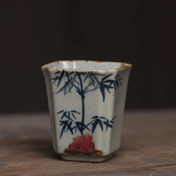 Námestie modrá a biela glazúra červená čisto ručne maľované kameniny šálku čaju Kung Fu teacup underglaze antickej keramiky Č.YZ51
