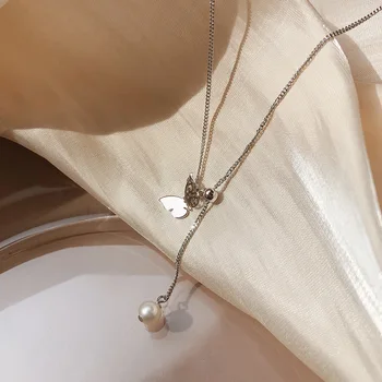 Nové Prišiel 925 Sterling Silver Motýľ Pearl Vytiahnuť Náhrdelník Osobnosť Ženy Prívesok Šperky Príslušenstvo Pre Strán