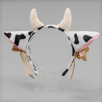 2021 Nové Kreslené Plyšové Krava Uši hlavový most s Zvony Stuhou Luku Anime Lolita Vlasy Hoop Kawaii Zvierat Strany Cosplay Headpiece