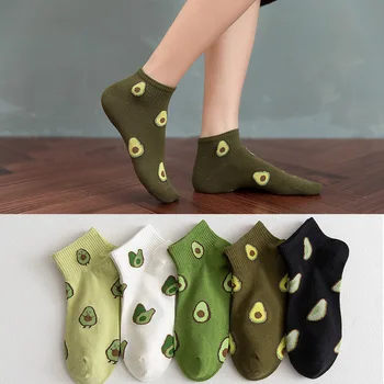 5 Párov Jar Leto Bavlna Cartoon Ženy Ponožky Avokádo Výšivky Priedušná Zábavné Ponožky Harajuku Školské Dievča Členkové Ponožky