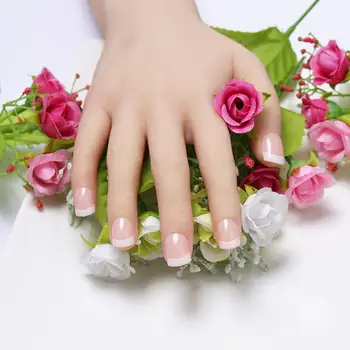 Krásy Kolo Krátke prírodné nechty, tipy salon úplné pokrytie false francúzsky nail art tipy falošné akrylové nechty umenie make-up, manikúra Nechty