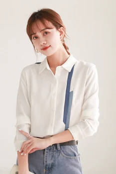 Móda Pruhované Tlač Košele Ženy 2021 Nové Príležitostné Šifón Dlhý Rukáv Tričko Lady Office Štýl Biele Blúzky Topy Dámske Oblečenie