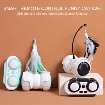 Cat Hračka s Kolesami USB Romote Automatické Cvičenie Mačky, Hračky, Interaktívne Pravidelné Otáčanie Smart Zábavné Led Mačka Teaser Pierko Hračka