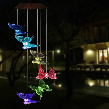 LED Veterné zvonkohry Solárny Motýľ Svetlá Farbu Meniace Led Vodotesný Vianočné Outdoor Záhrada Dovolenku Dekorácie Svetlá