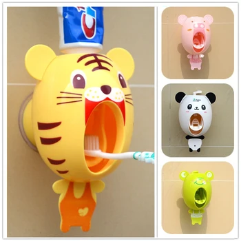 Cartoon Dieťa Pastu Squeezer Kúpeľňové Doplnky Nastaviť Automatické Zubná Pasta Dávkovač Na Sacom Bulík Kefka Držiteľ Kúpeľ