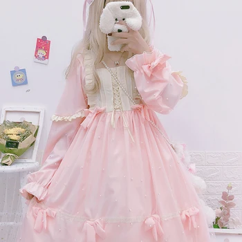 Pearl Bábika Princess Tea Party Sladké Lolita Šaty Elegantné Vintage Bowknot Japonský Sladké Viktoriánskej Šaty Kawaii Dievča Loli OP