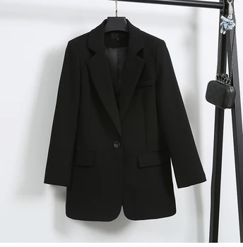 Jedného Tlačidla Čierny oblek Pani Móda Blejzre 2021 jeseň jar Slim kórejský štýl voľné Strednej Dĺžky bežné Bavlna ženy bunda