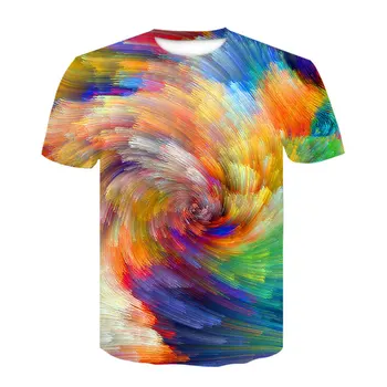 3D Akvarel Tlačiarenské Farby tričko Mužov Rainbow Splash Tlač Tričko Hip Hop Móda Bežné Mužov tričko nadrozmerné Oblečenie