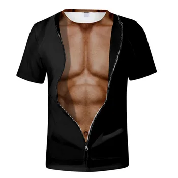 2021 pánske letné hot štýl 3D splash atramentová tlač kulturistike simulácia svalov tetovanie bežné nahé svalov hrudníka T-shirt