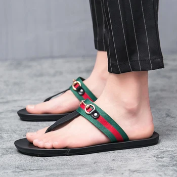 Letné nový štýl papuče mužov priedušná plážové sandále vonkajšie nosenie veľkosť flip flops módne bežné ploché topánky pánske topánky
