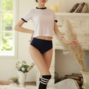 2021 Ženy Sexy Japonskej Školáčky Anime Jednotné Bielizeň, Krátky Rukáv Plodín Top Nohavičky Cosplay Cheerleading Kostým Šport Telocvični S
